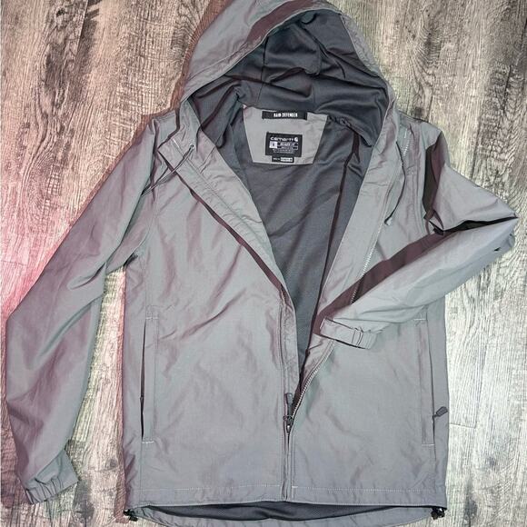 Carhartt Gray Hooded RainCoat Waterproof Jacket Men’s Small Women’s Medium - Picture 6 of 12